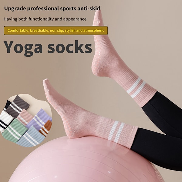 Randig yogastrumpa kvinnors mid-tube strumpor halkfri silikon indo dark gray