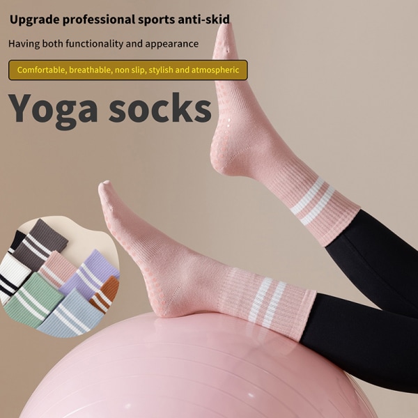 Stribede yogasok kvinders mid-tube sokker skridsikker silikone indo White