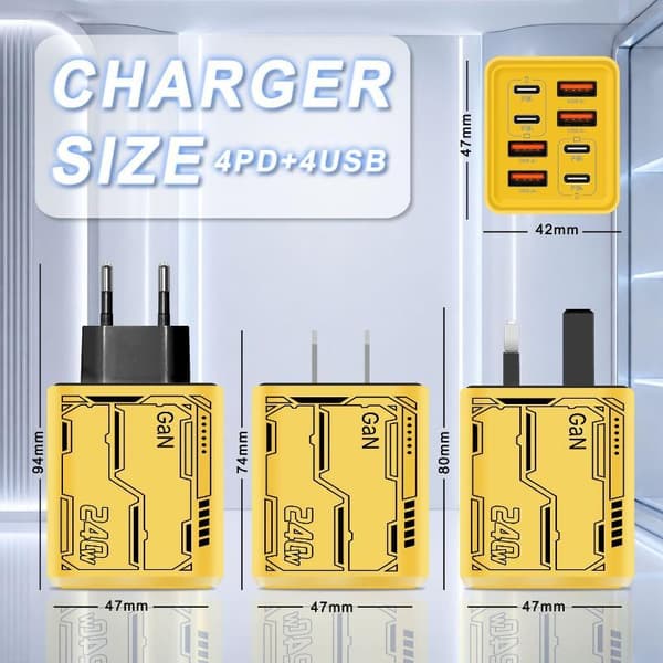 8-i-1 GaN USB C Desktopoplader 240W Hurtig Oplader Telefonadapter A6