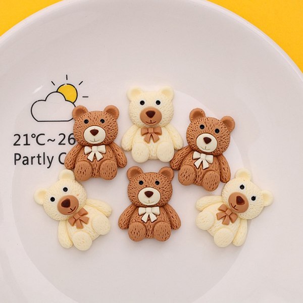10 st Cartoon Resin Mini Bear Berlocker för DIY smycken gör Acc Coffee