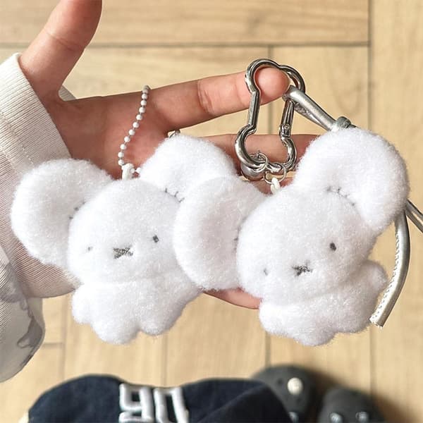e Blød Fluffy Plys Hvid Muse Nøglering Vedhæng Til Taskeindretning A2