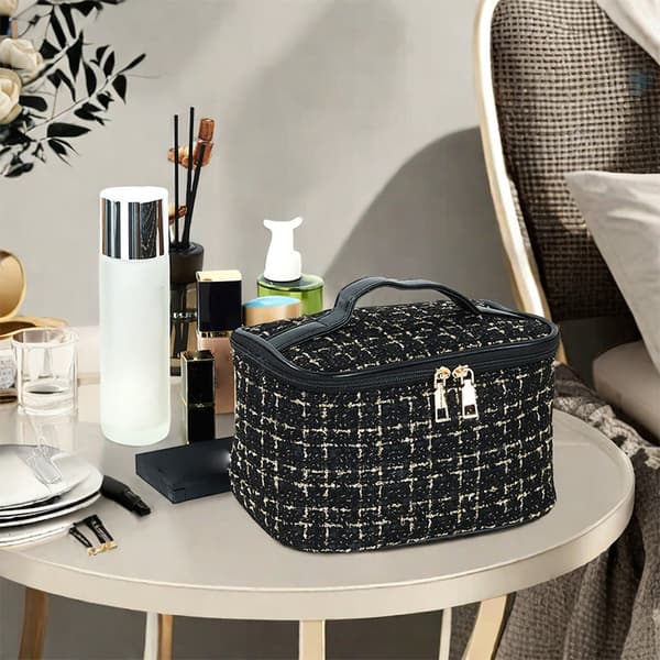 Bærbare skønhedsmakeup-tasker Stor kapacitet lynlås kosmetisk orga Beige 1