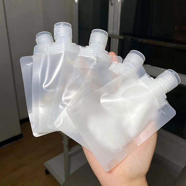 Transparent Clamshell Förpackningspåse Plast Stå Upp Pip Pouc 30ML