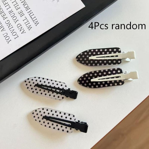 4/8 stk. sorte og hvide prikkede hårklemmer til sidepandehår 4Pcs