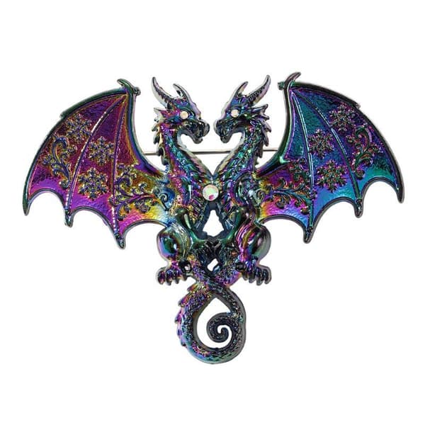 1 stk. metal dobbelthovedet dragebroche til kvinder unisex dyr A4