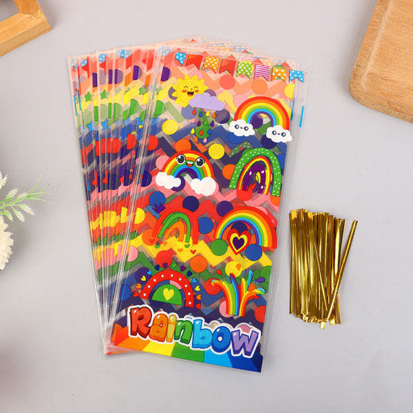 50 stk flad lomme slikkage regnbuestribet brødgavepose B 50pcs
