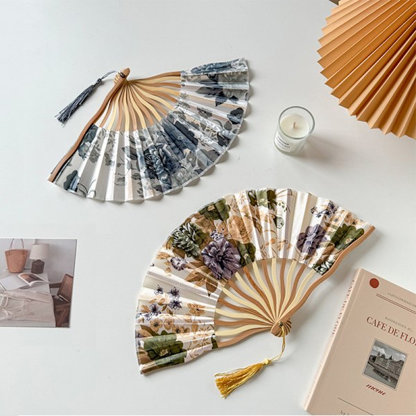 Stil Silke Vifte Folding Fan Bryllup Vifte Kunst Gaver Dans Hånd F Gray B