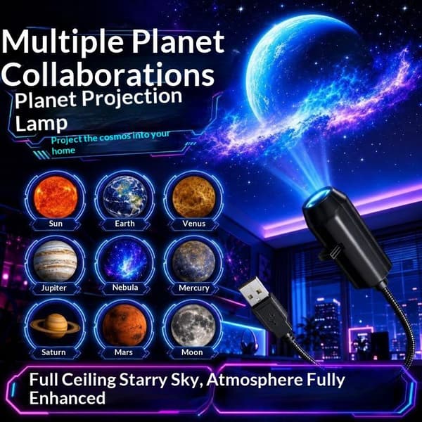 USB Planet Stjerneprojektor Mini Galakse Projeksjonslampe Bærbar A4