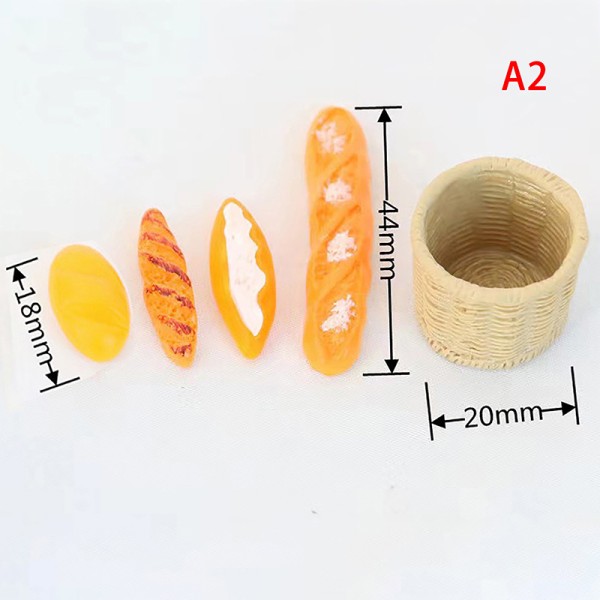 4/5 stk Mini kunstbrød med kurv 1:12 Dukkehus Minia A2