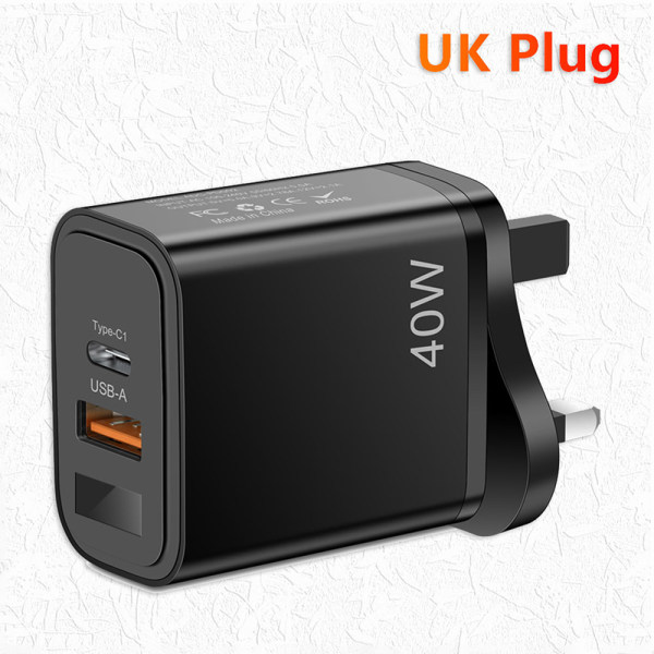 PD 40W USB C Lader Hurtiglading Type C Vegglader For IPho black UK