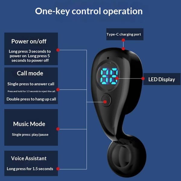 Bluetooth 6.0 Hovedtelefon Trådløs Øretelefon HiFi Stereo Støjred Black