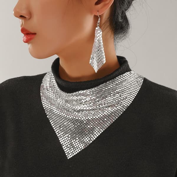 Mode Leopard Paljett Choker & Örhängesset Glänsande Triangel Sc A3