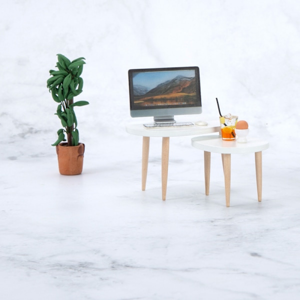 1 Sæt 1:12 Dukkehus Trekant Sofabord Computer Skrivebord Te Tab White