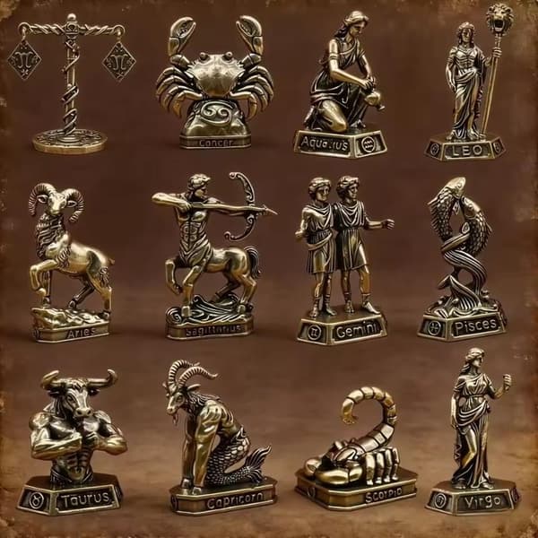 Vintage Messing 12 Stjernebillede Figurer Fint Håndværk Til A4