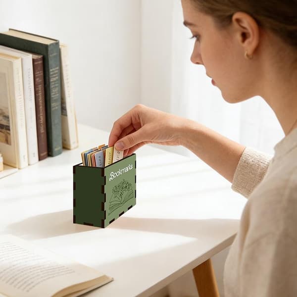 Bokformad bokmärkshållare i trä, skrivbordsorganisatörslåda Bookis A4