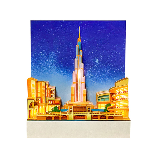 3D Art Memo Pad 3D Memo Pad Dubai Tower 3D Notisblokk Med LED Lig A
