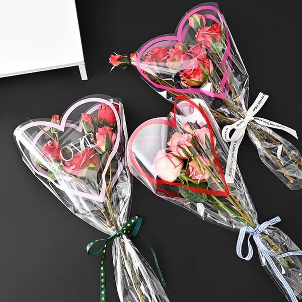 Transparenta rosförpackningspåsar Blomsterbukett Plastpåse Bukett White