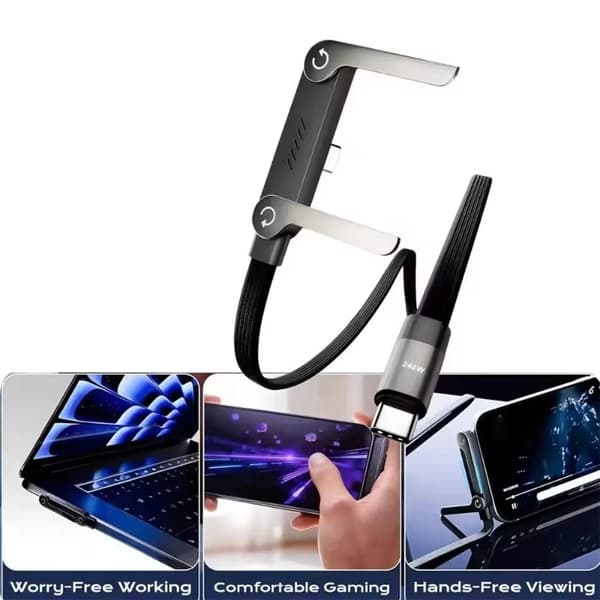 240W USB C snabbladdningskabel med inbyggt vikbart telefonstativ A1