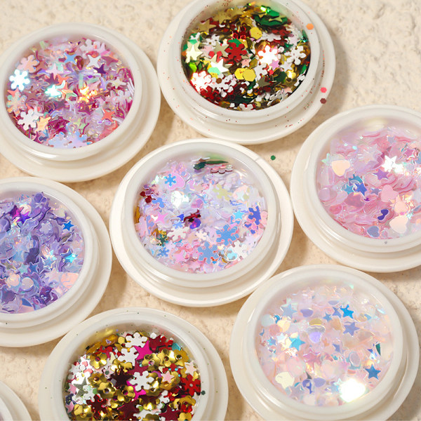 Juldekorationsspetsar Snöflingor Naglar Paljetter Nagelkonst Glitter 1