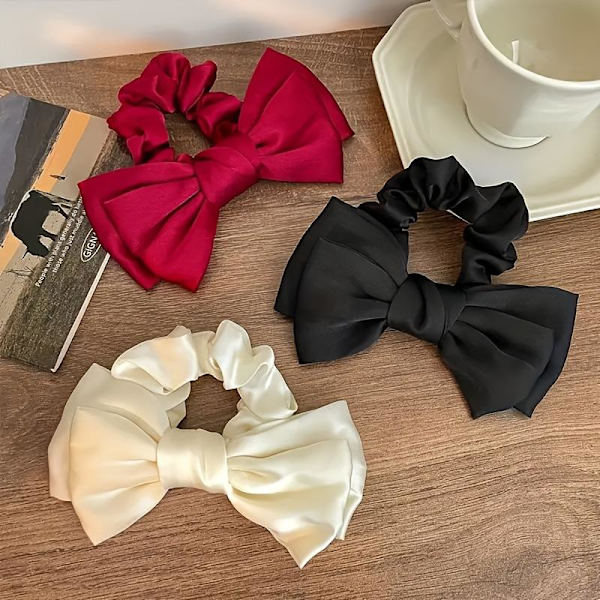 Fransk Sløjfe Scrunchie Elastisk Hårbånd Elegant Satin Hårbånd Red