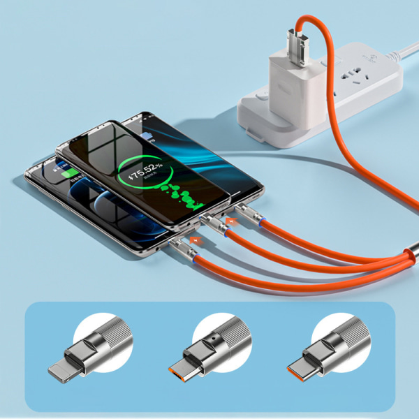 3 i 1 ladekabel 120 cm Micro USB/Type-c Multiple USB Mobile Orange 3in1