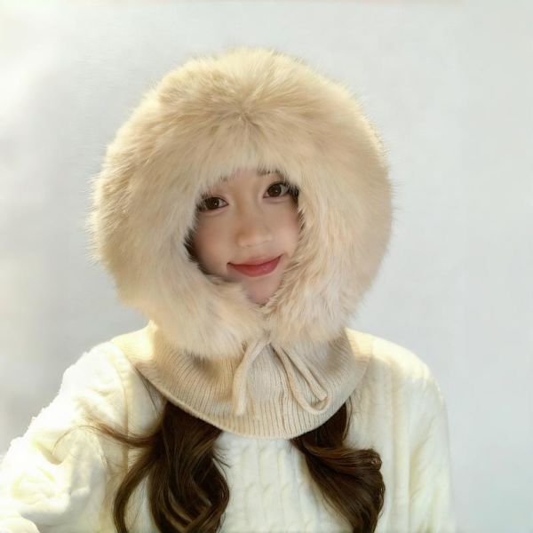 Dame Høst Vinter Polyesterfiber Strikket Lue Trendy Og Ve Beige
