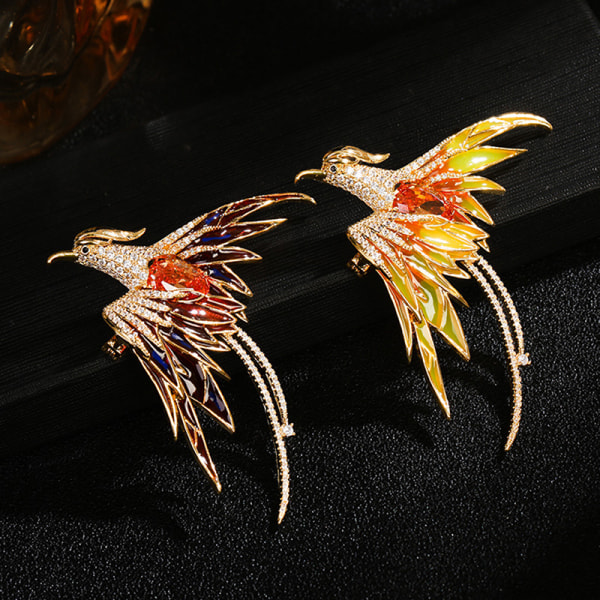 Kristalli emali Phoenix Bird Rintaneulat Animal Pin Naisten Miesten B Yellow