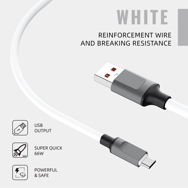 120W USB till Type-C flytande silikonkabel PD snabbladdningskabel White Micro-USB
