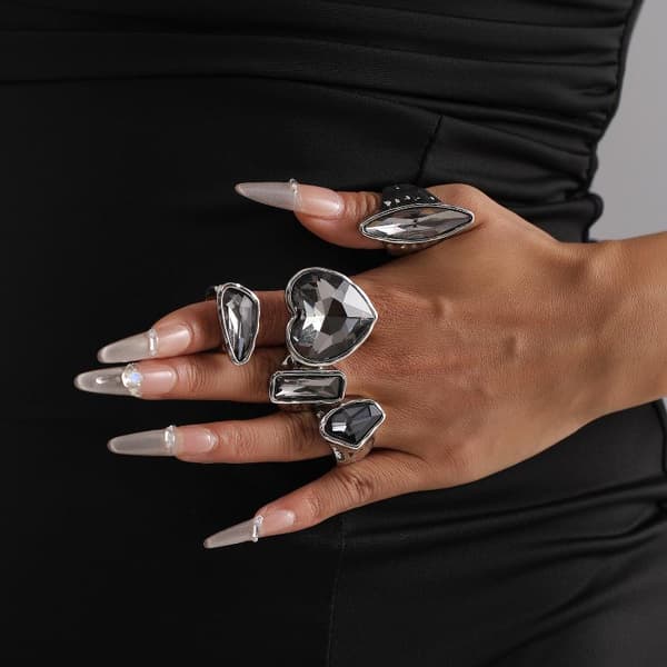 Minimalist Rhinestone Åben Ring til Kvinder Mode Geometri Justerbar A6