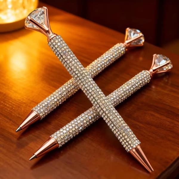 2/5 kpl strassipallokynä isolla kristallipäällä, bling-runko E 2pcs
