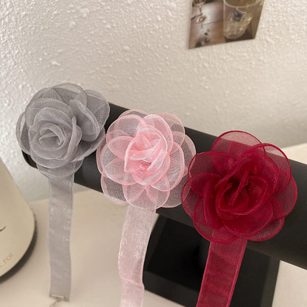 Organza Kaulakoru Naisten Pitsi pääntie Flower Rose Kaulakoru Party Beige