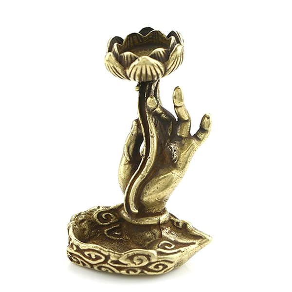 Rökelsehållare i ren koppar med Buddha-hand i mässing
