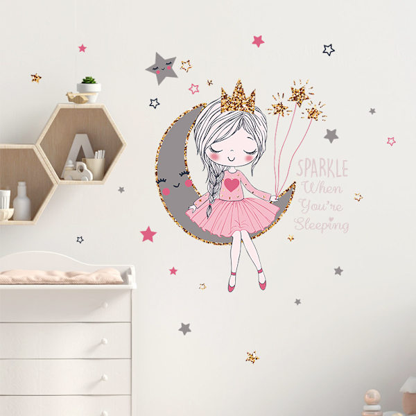 Princess on the moon wallsticker Flickrumsinredning vacker Ca