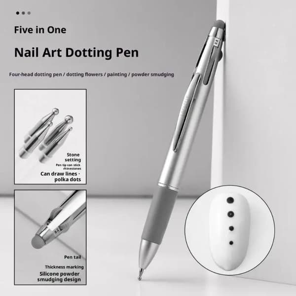 5-i-1 Nail Art Dotting Tools Disc Nail Drill Point Nail Point Silver