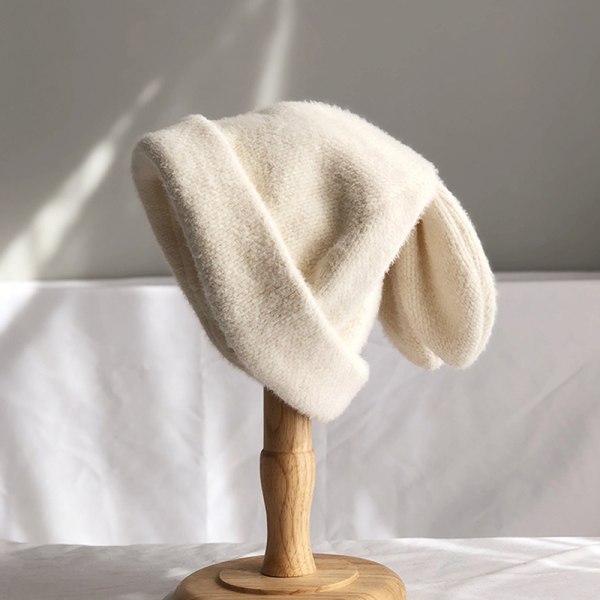 Pehmeä korvat naisten turkishattu syksyn ja talven neulottu villahattu White