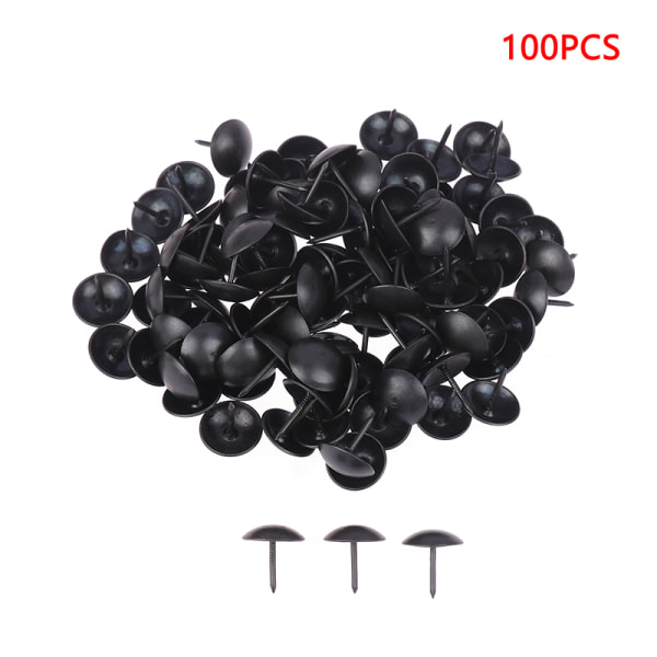 100 STK Svart Rundt hode Metall Pushpins Polstring Nails Vintage C