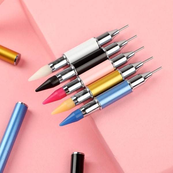 Nail Dotting Pen Dual Ended Art Brush Rhinestone Rotary Push Pi White