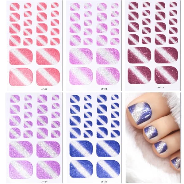 22 tips Bakfri Tåneglklistremerke Wraps Ensfarget Glitter F A2