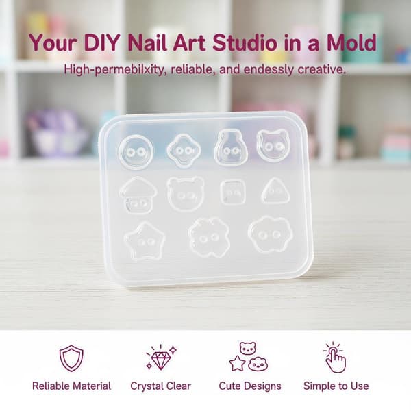 Silikon Nail Art Form e Tecknade Knappmönster Non Stick Surf