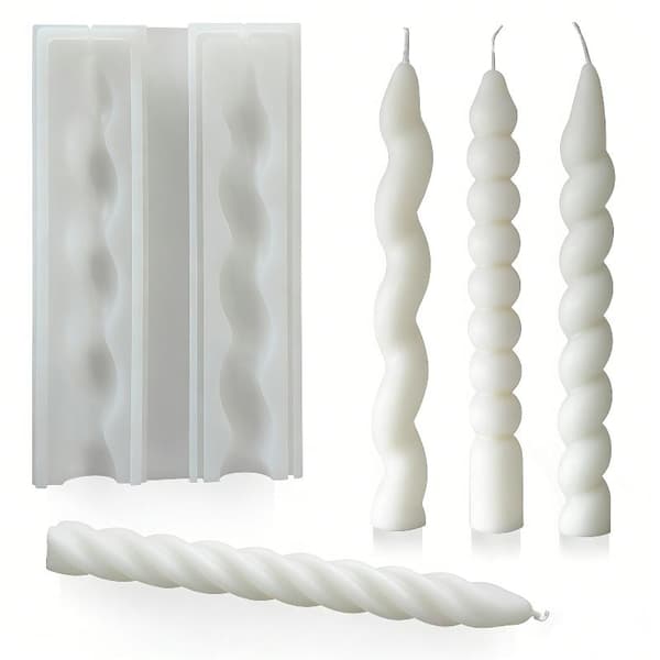 Lång Spiral Silikon Ljusform DIY Vriden Lång Stav Vaxpinne B