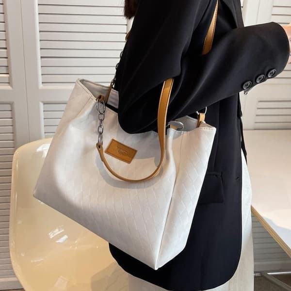 Preget Argyle-mønster Tote Bag Kvinner Stor Kapasitet Pendling S Brown