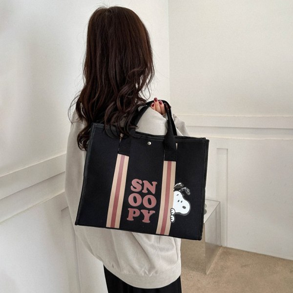 Ny stor kapacitet e canvas håndtaske kvinders tegneserie mode Tot Beige