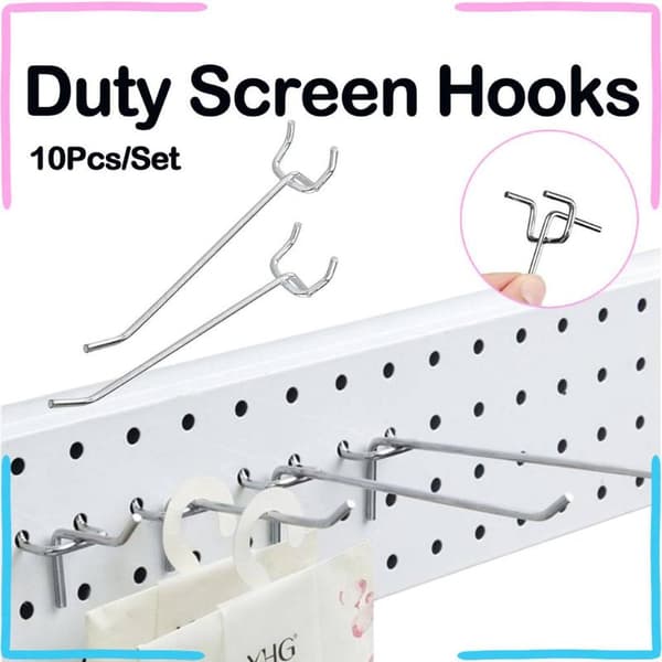 Metallkrokar för pegboard och spårpanel, kraftiga displaykrokar för väggmontering silver 10pcs 10cm