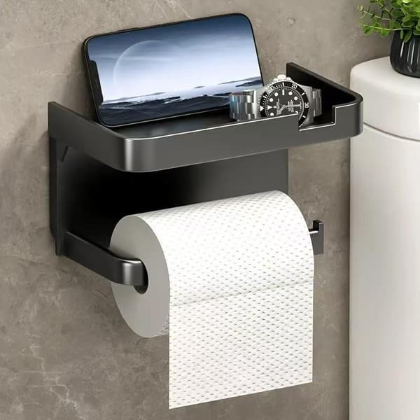 WC-paperiteline hyllyllä, matkapuhelimen pidike, ei tarvitse porata A2