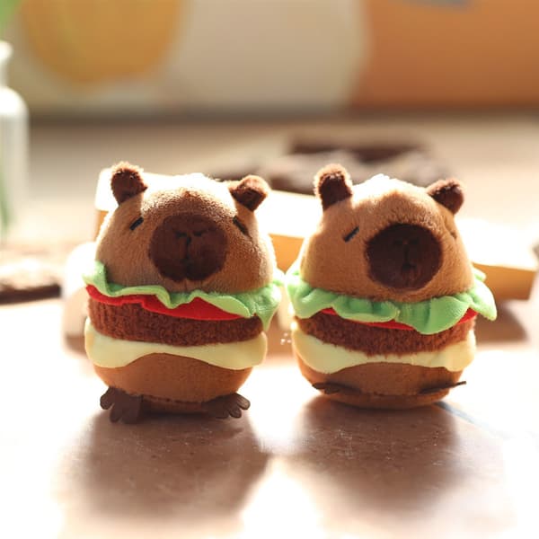 Kawaii Plushie e Capybara Hamburger Nøglering Plys Simulering C