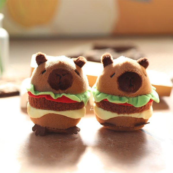 Kawaii Plushie ja Capybara Hamburger Keychain Pehmo Simulation C