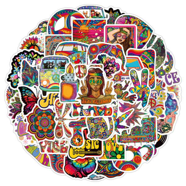 50 kpl Classic Psychedelic Hippie Art tarra rullalaudalle