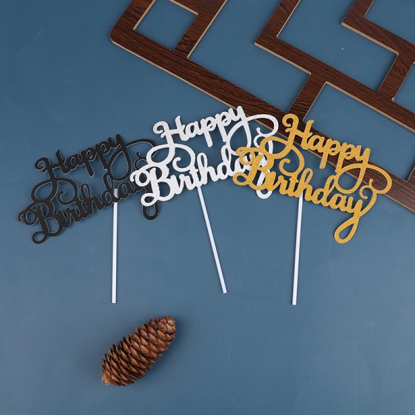 10 kpl Glitter Paper Happy Birthday Cake Topper Cupcake jälkiruoka Black