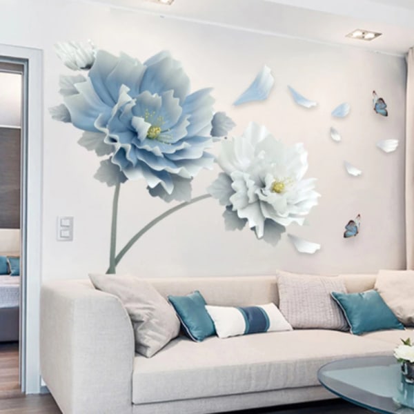 Suuret valkoiset sininen kukka Lotus Butterfly irrotettavat seinätarrat