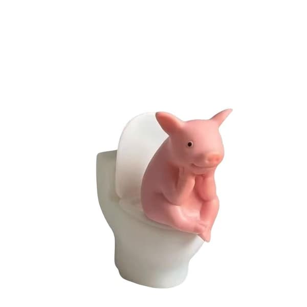 e Gris som sitter på toalett Pvc Baderomsstatue